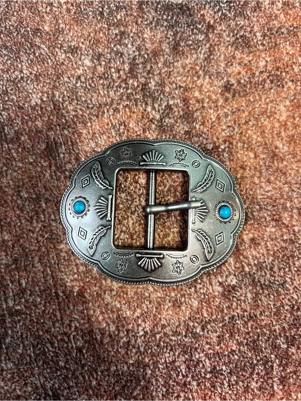 Silver Western Turquoise Accent Belt Buckle - Women Accessories